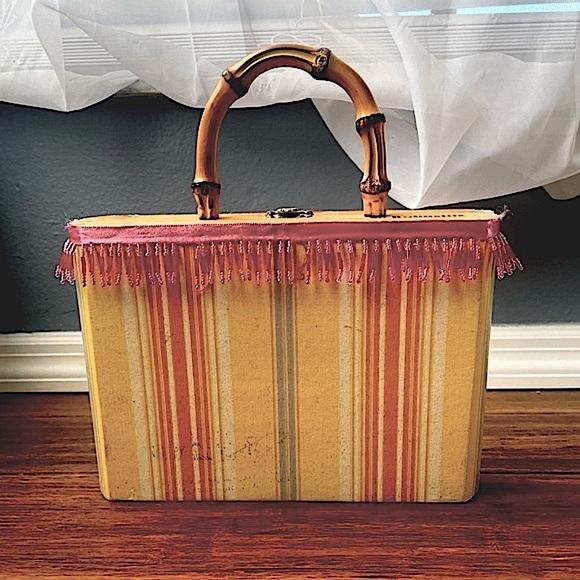 Vintage🎀Cigar Bag❗️Cigar box purse beaded bag Wooden bag top handle purse - Picture 8 of 11